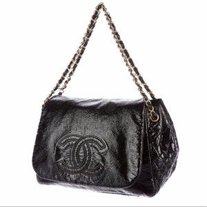 CHANEL XL Rock & Chain Accordion Black Patent Leather Bag